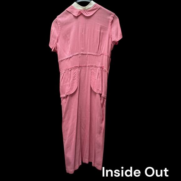 1950s Mode O’Day Pink Day Dress Pockets Lucite Rhinestone Buttons 33” Waist VNTG - Picture 8 of 16
